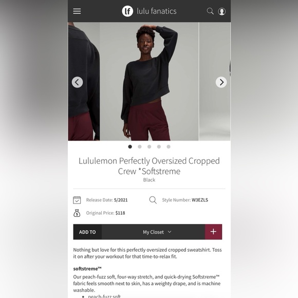 83. Lululemon Perfectly Oversized Cropped Crew *Softstreme in Black - Picture 6 of 6